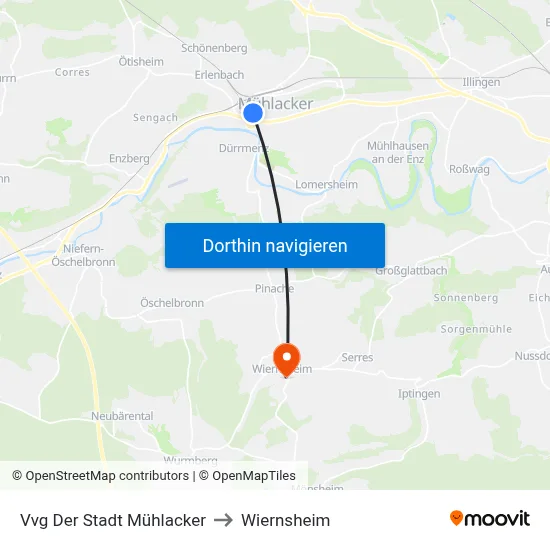 Vvg Der Stadt Mühlacker to Wiernsheim map