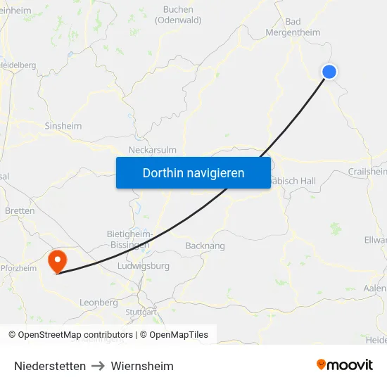Niederstetten to Wiernsheim map