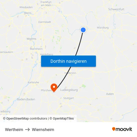 Wertheim to Wiernsheim map