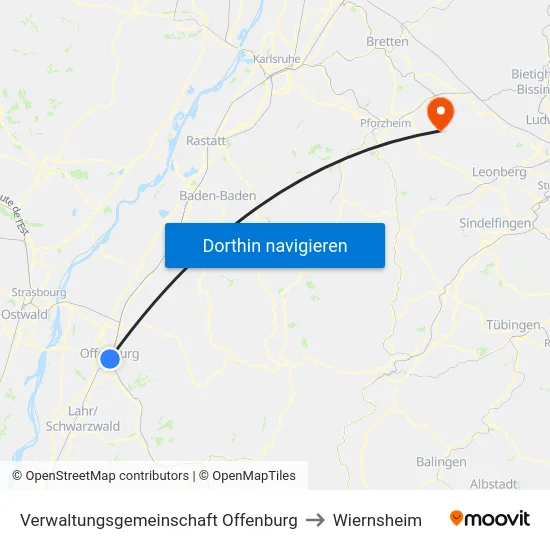 Verwaltungsgemeinschaft Offenburg to Wiernsheim map