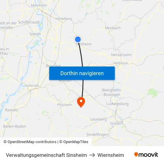 Verwaltungsgemeinschaft Sinsheim to Wiernsheim map