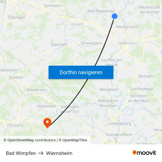 Bad Wimpfen to Wiernsheim map