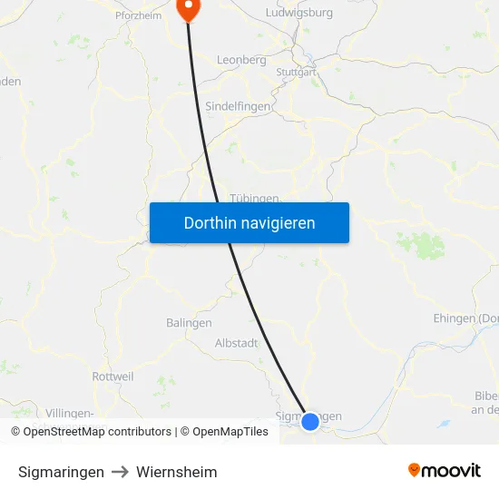Sigmaringen to Wiernsheim map