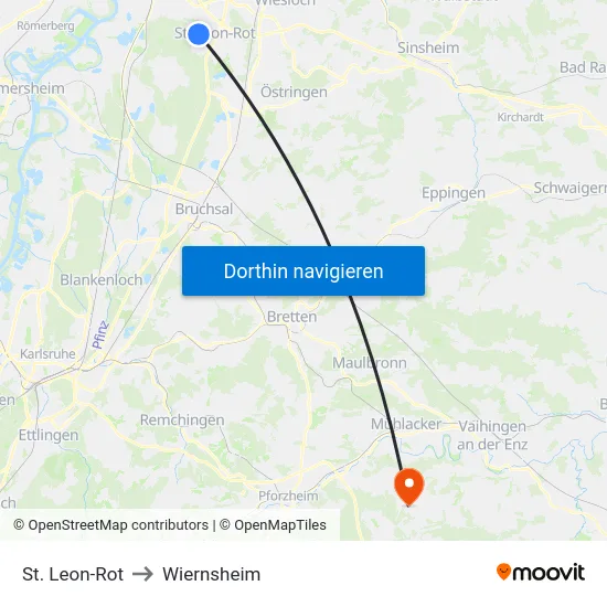 St. Leon-Rot to Wiernsheim map