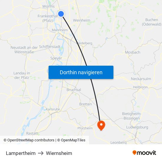 Lampertheim to Wiernsheim map