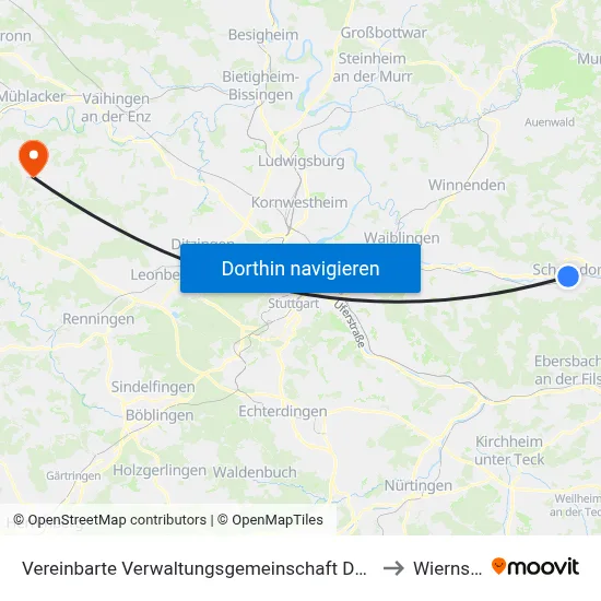 Vereinbarte Verwaltungsgemeinschaft Der Stadt Schorndorf to Wiernsheim map