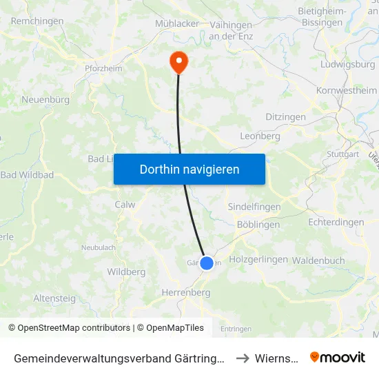 Gemeindeverwaltungsverband Gärtringen/Ehningen to Wiernsheim map