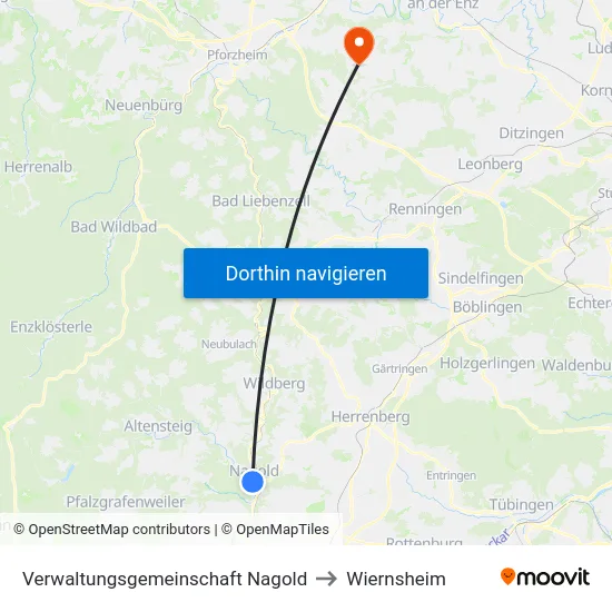 Verwaltungsgemeinschaft Nagold to Wiernsheim map