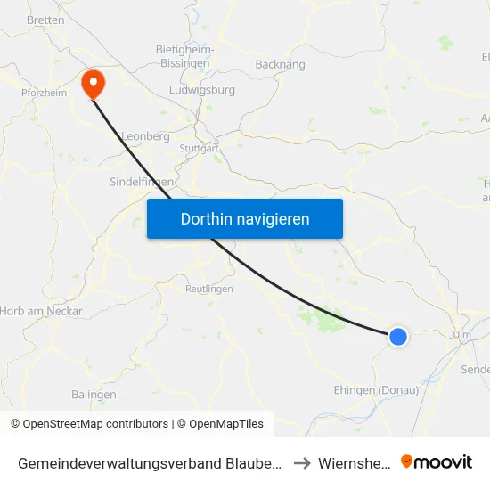 Gemeindeverwaltungsverband Blaubeuren to Wiernsheim map