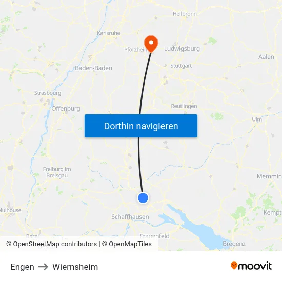 Engen to Wiernsheim map