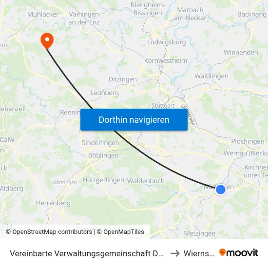Vereinbarte Verwaltungsgemeinschaft Der Stadt Nürtingen to Wiernsheim map