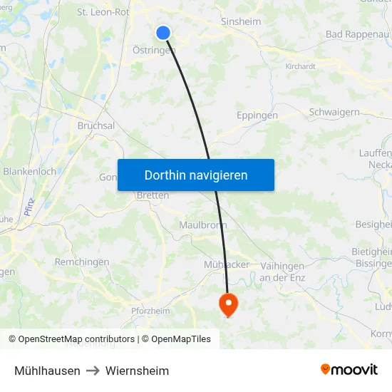 Mühlhausen to Wiernsheim map
