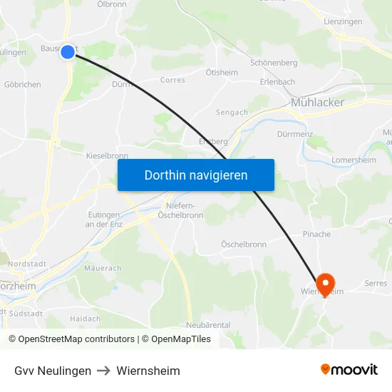 Gvv Neulingen to Wiernsheim map