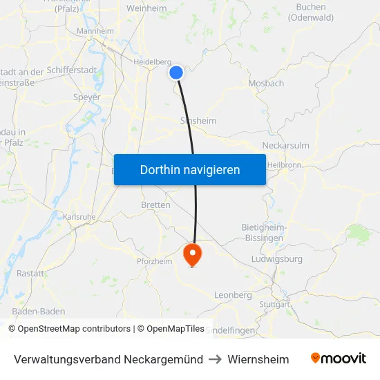 Verwaltungsverband Neckargemünd to Wiernsheim map