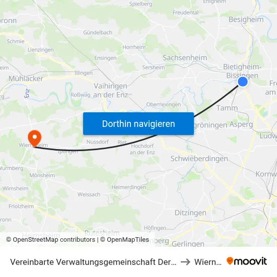 Vereinbarte Verwaltungsgemeinschaft Der Stadt Bietigheim-Bissingen to Wiernsheim map