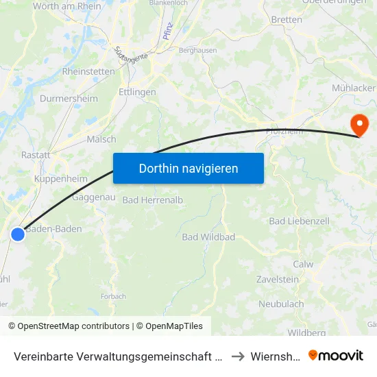 Vereinbarte Verwaltungsgemeinschaft Sinzheim to Wiernsheim map