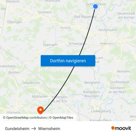 Gundelsheim to Wiernsheim map