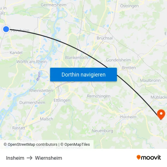 Insheim to Wiernsheim map