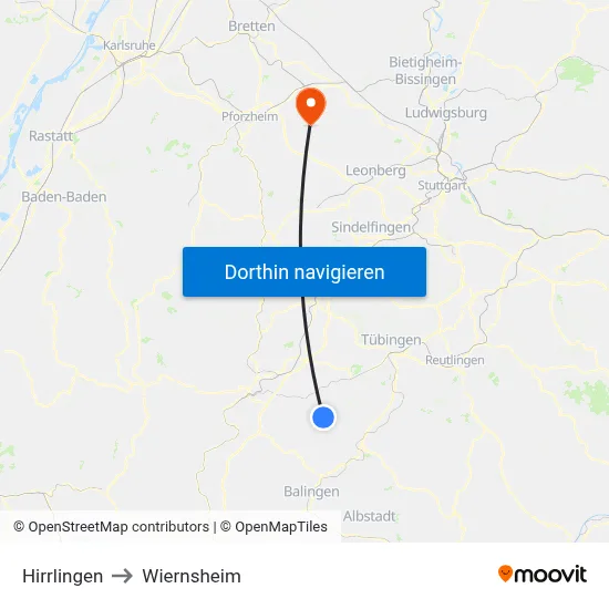 Hirrlingen to Wiernsheim map
