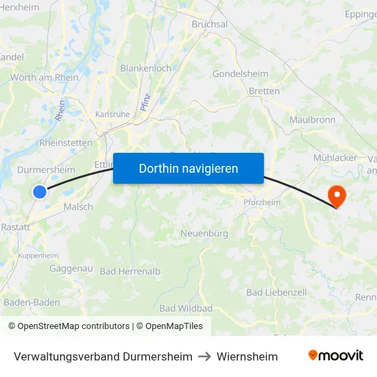 Verwaltungsverband Durmersheim to Wiernsheim map