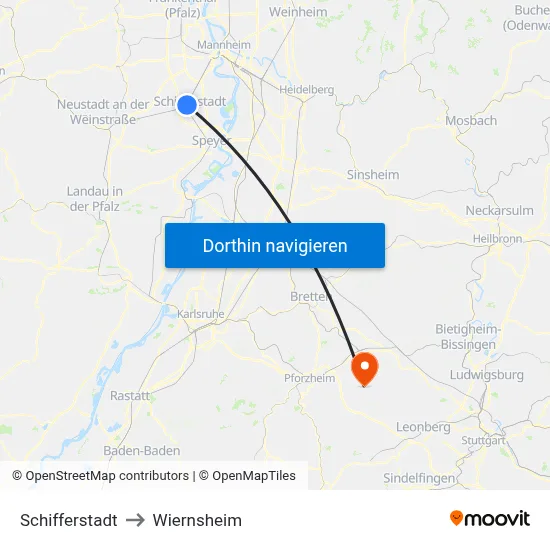 Schifferstadt to Wiernsheim map