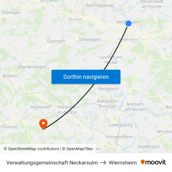 Verwaltungsgemeinschaft Neckarsulm to Wiernsheim map
