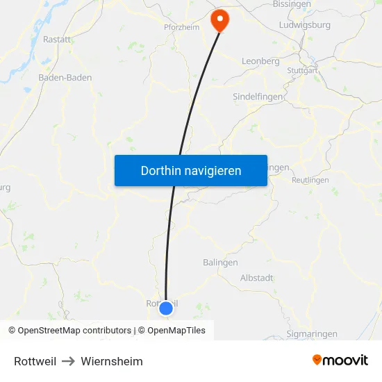 Rottweil to Wiernsheim map
