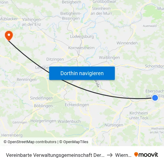 Vereinbarte Verwaltungsgemeinschaft Der Stadt Ebersbach An Der Fils to Wiernsheim map