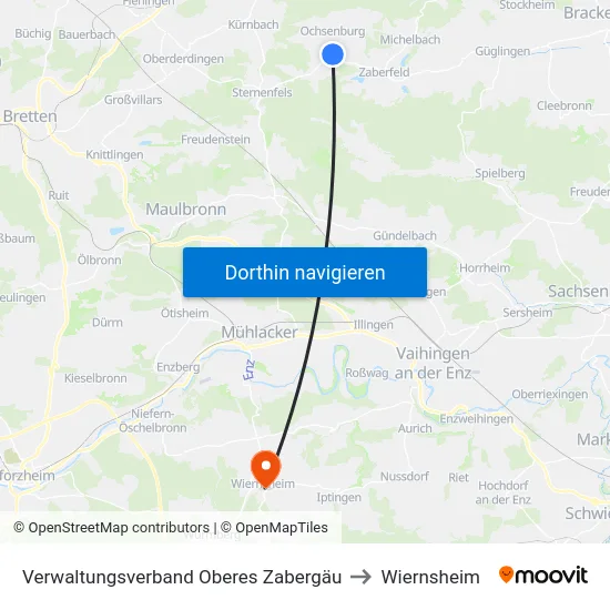 Verwaltungsverband Oberes Zabergäu to Wiernsheim map