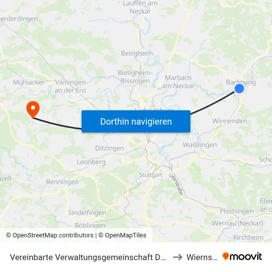 Vereinbarte Verwaltungsgemeinschaft Der Stadt Backnang to Wiernsheim map