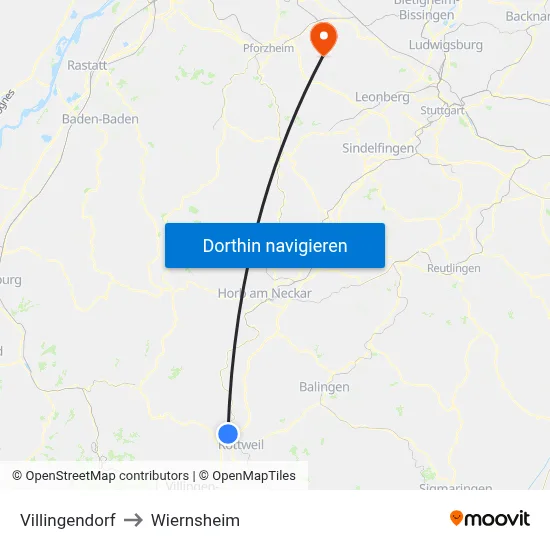 Villingendorf to Wiernsheim map