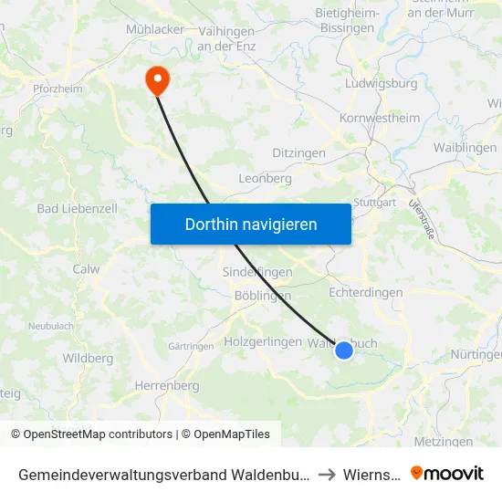 Gemeindeverwaltungsverband Waldenbuch/Steinenbronn to Wiernsheim map
