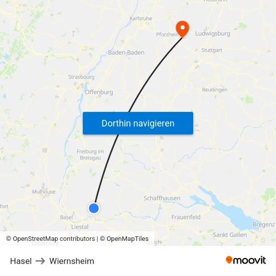 Hasel to Wiernsheim map