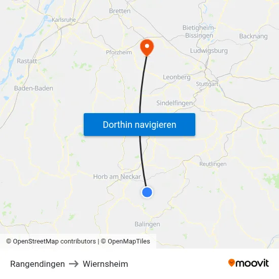 Rangendingen to Wiernsheim map