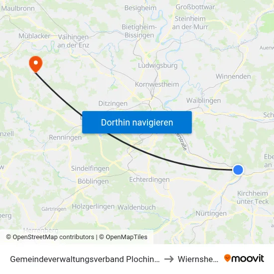 Gemeindeverwaltungsverband Plochingen to Wiernsheim map