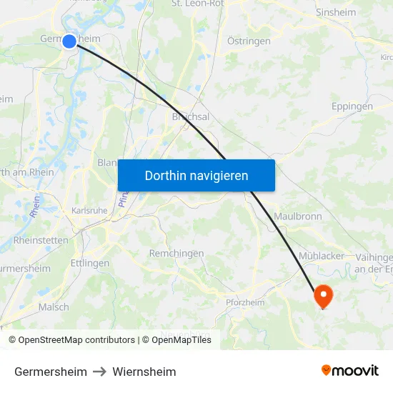 Germersheim to Wiernsheim map