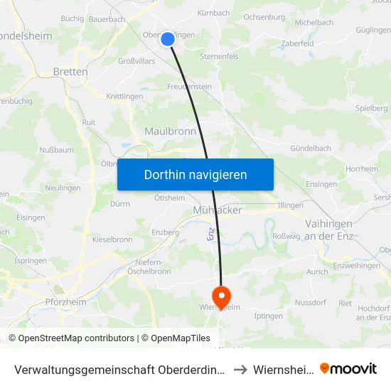 Verwaltungsgemeinschaft Oberderdingen to Wiernsheim map