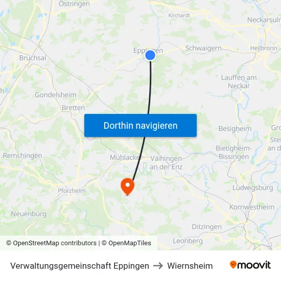 Verwaltungsgemeinschaft Eppingen to Wiernsheim map