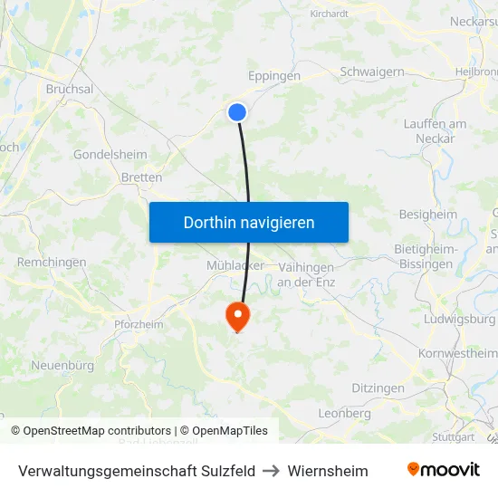 Verwaltungsgemeinschaft Sulzfeld to Wiernsheim map