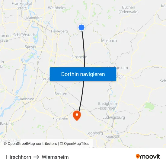 Hirschhorn to Wiernsheim map