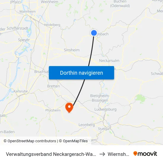 Verwaltungsverband Neckargerach-Waldbrunn to Wiernsheim map