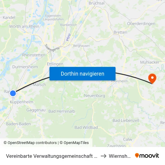 Vereinbarte Verwaltungsgemeinschaft Rastatt to Wiernsheim map