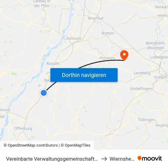 Vereinbarte Verwaltungsgemeinschaft Bühl to Wiernsheim map