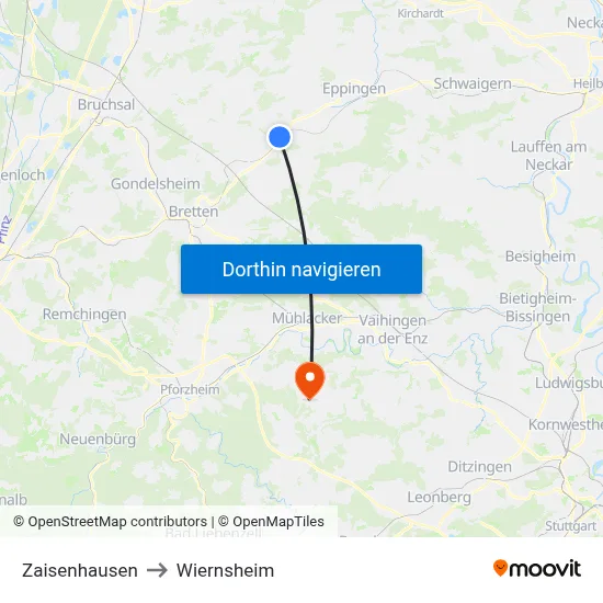 Zaisenhausen to Wiernsheim map