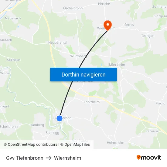 Gvv Tiefenbronn to Wiernsheim map