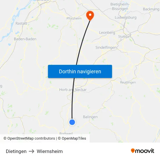 Dietingen to Wiernsheim map