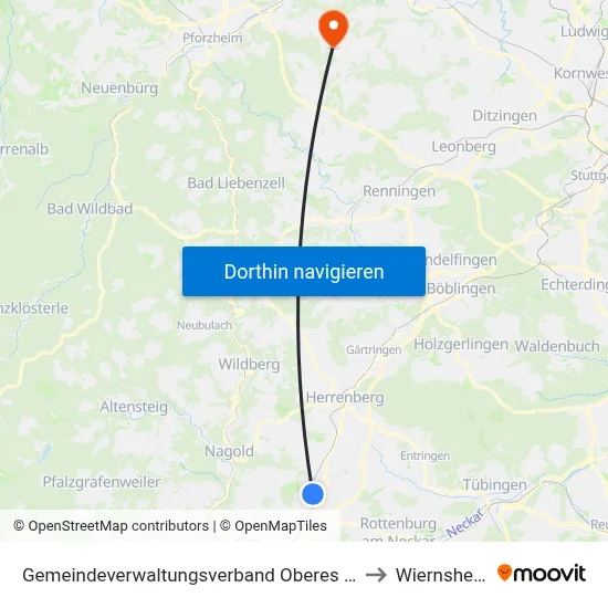 Gemeindeverwaltungsverband Oberes Gäu to Wiernsheim map