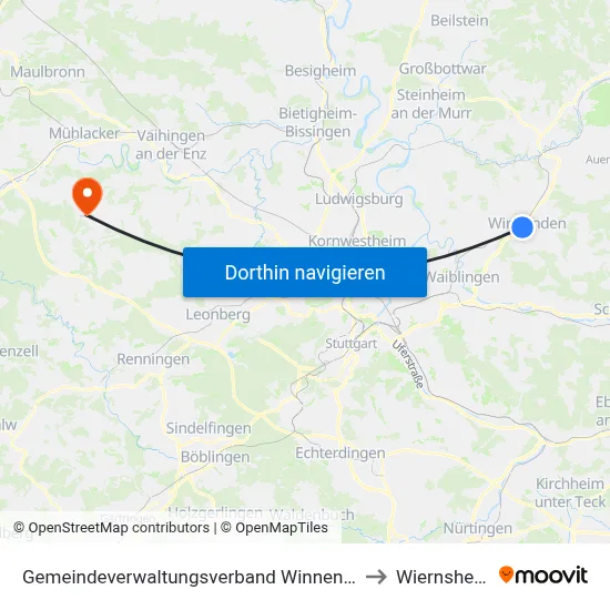 Gemeindeverwaltungsverband Winnenden to Wiernsheim map