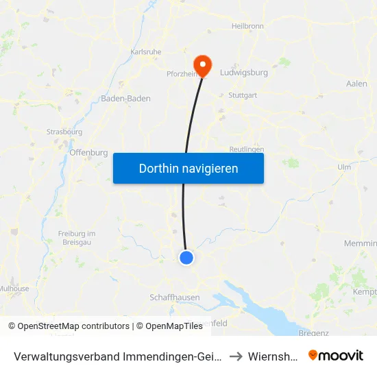 Verwaltungsverband Immendingen-Geisingen to Wiernsheim map