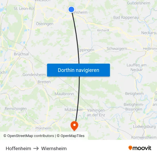 Hoffenheim to Wiernsheim map